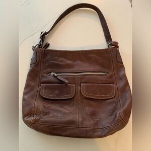 Fossil Classic Leather Shoulder Bag Purse Brown Leather Neutral Boho Western